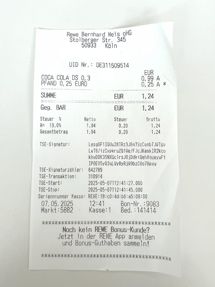 Beispiel eines gut fotografierten Bons